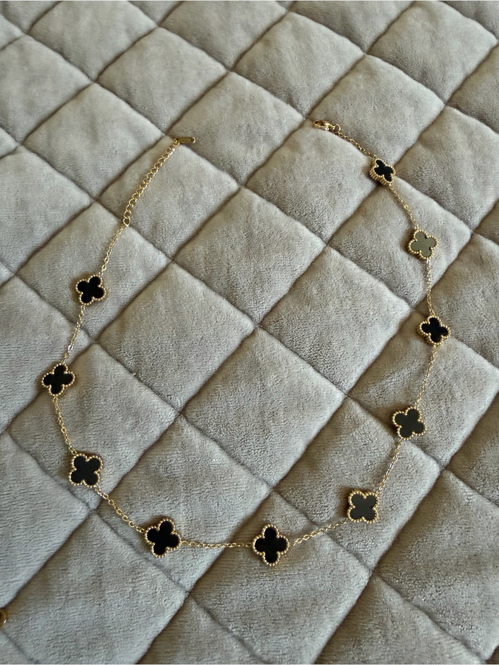 Gold-Tone Black Clover Pendant Station Necklace
